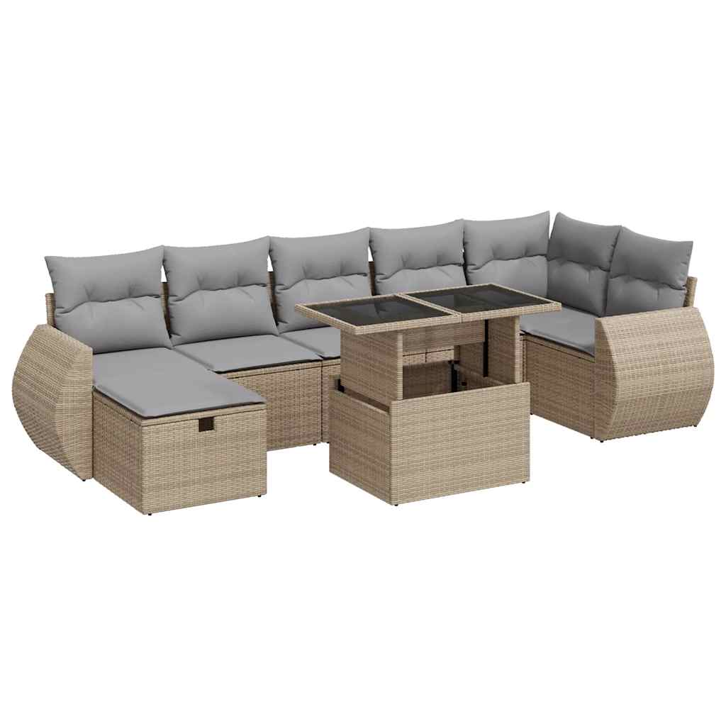 sofasæt til haven 8 dele med hynder polyrattan beige