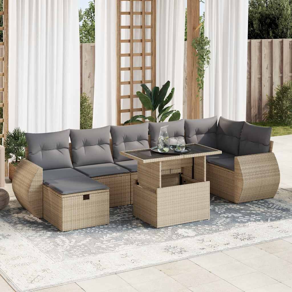 sofasæt til haven 8 dele med hynder polyrattan beige