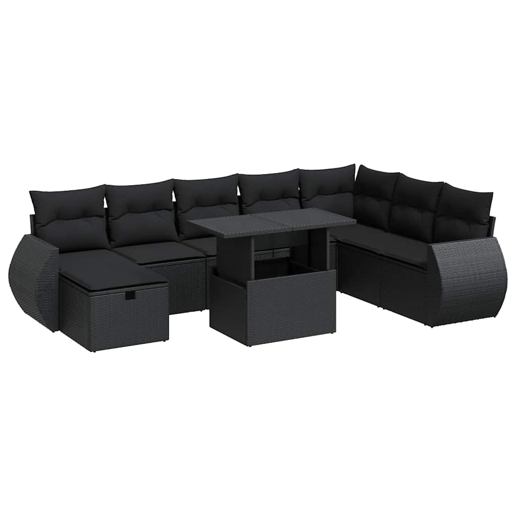 sofasæt til haven 9 dele med hynder polyrattan sort