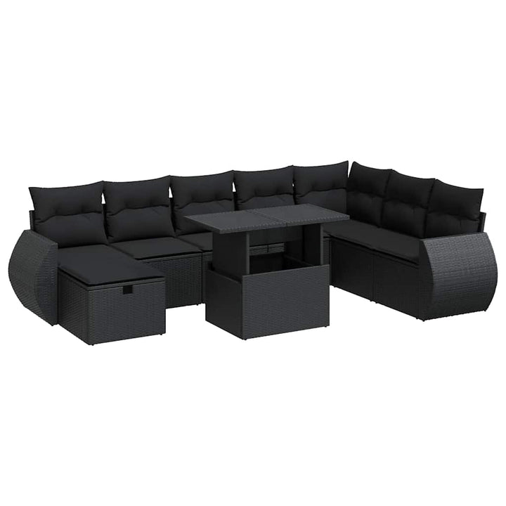 sofasæt til haven 9 dele med hynder polyrattan sort