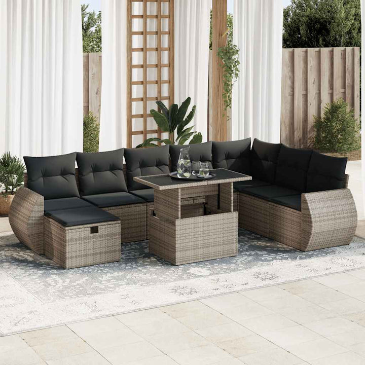 sofasæt til haven 9 dele med hynder polyrattan grå