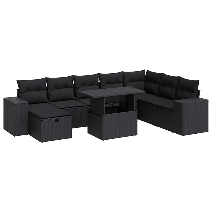 sofasæt til haven 9 dele med hynder polyrattan sort