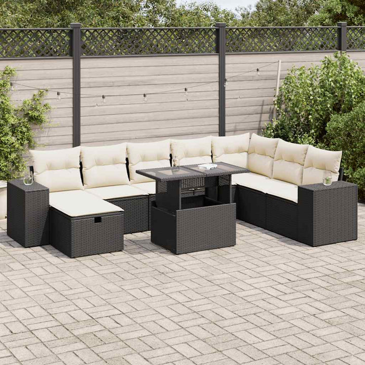 sofasæt til haven 9 dele med hynder polyrattan sort