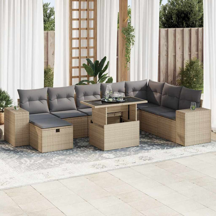 sofasæt til haven 9 dele med hynder polyrattan beige