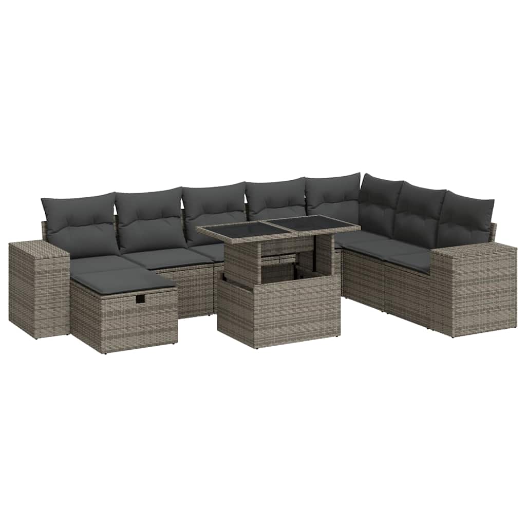 sofasæt til haven 9 dele med hynder polyrattan grå