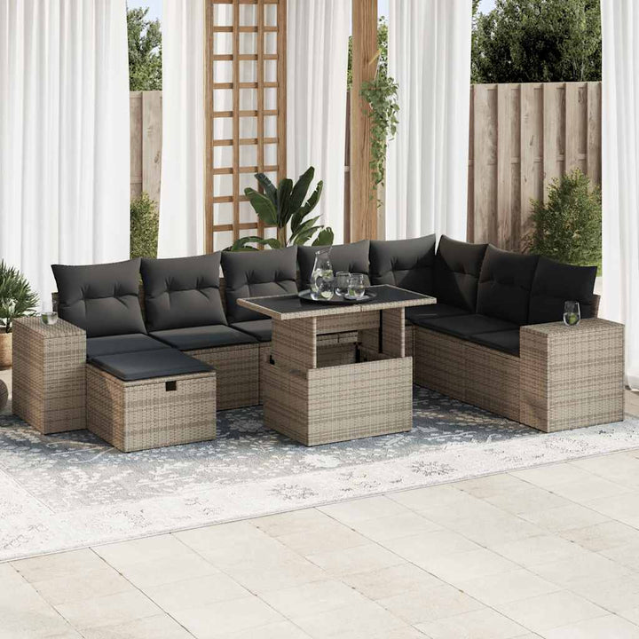 sofasæt til haven 9 dele med hynder polyrattan grå