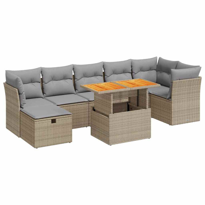 sofasæt til haven 8 dele med hynder polyrattan akacietræ beige