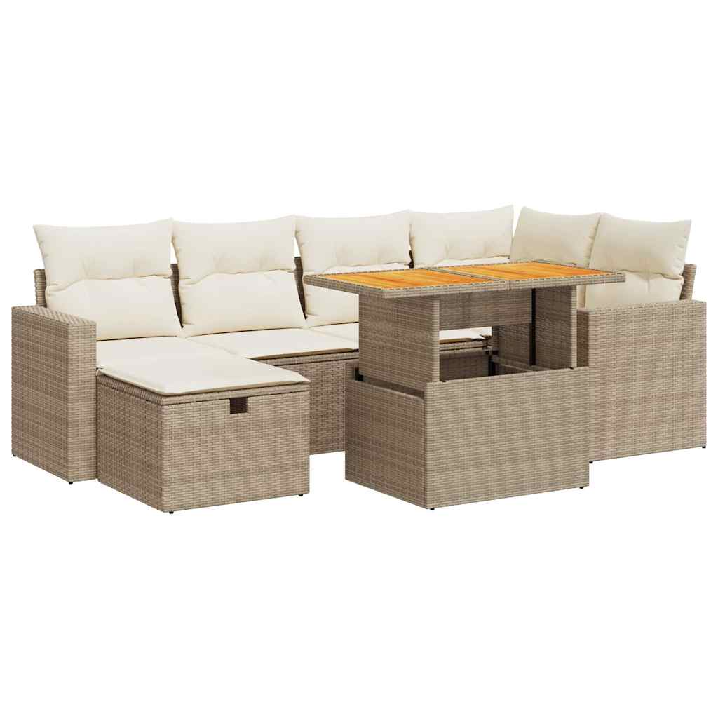 sofasæt til haven 8 dele med hynder polyrattan akacietræ beige