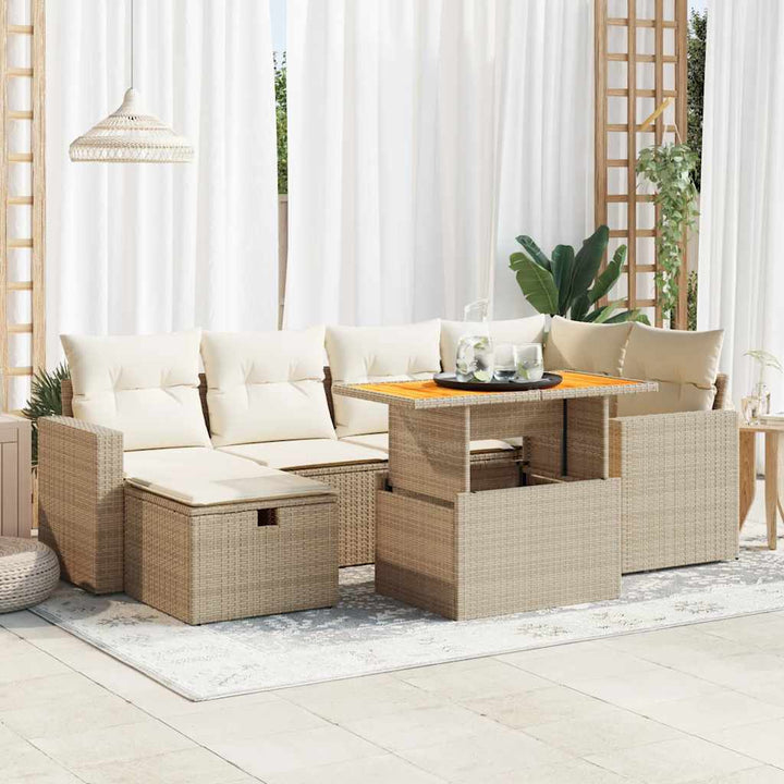 sofasæt til haven 8 dele med hynder polyrattan akacietræ beige
