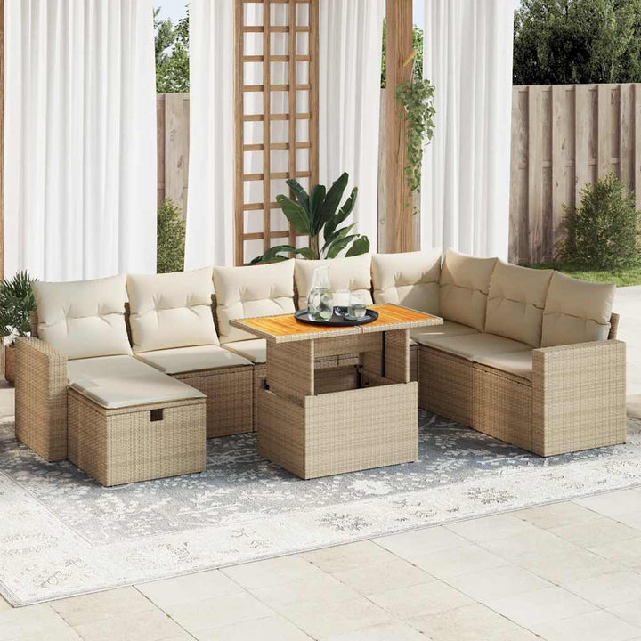 sofasæt til haven 9 dele med hynder polyrattan akacietræ beige