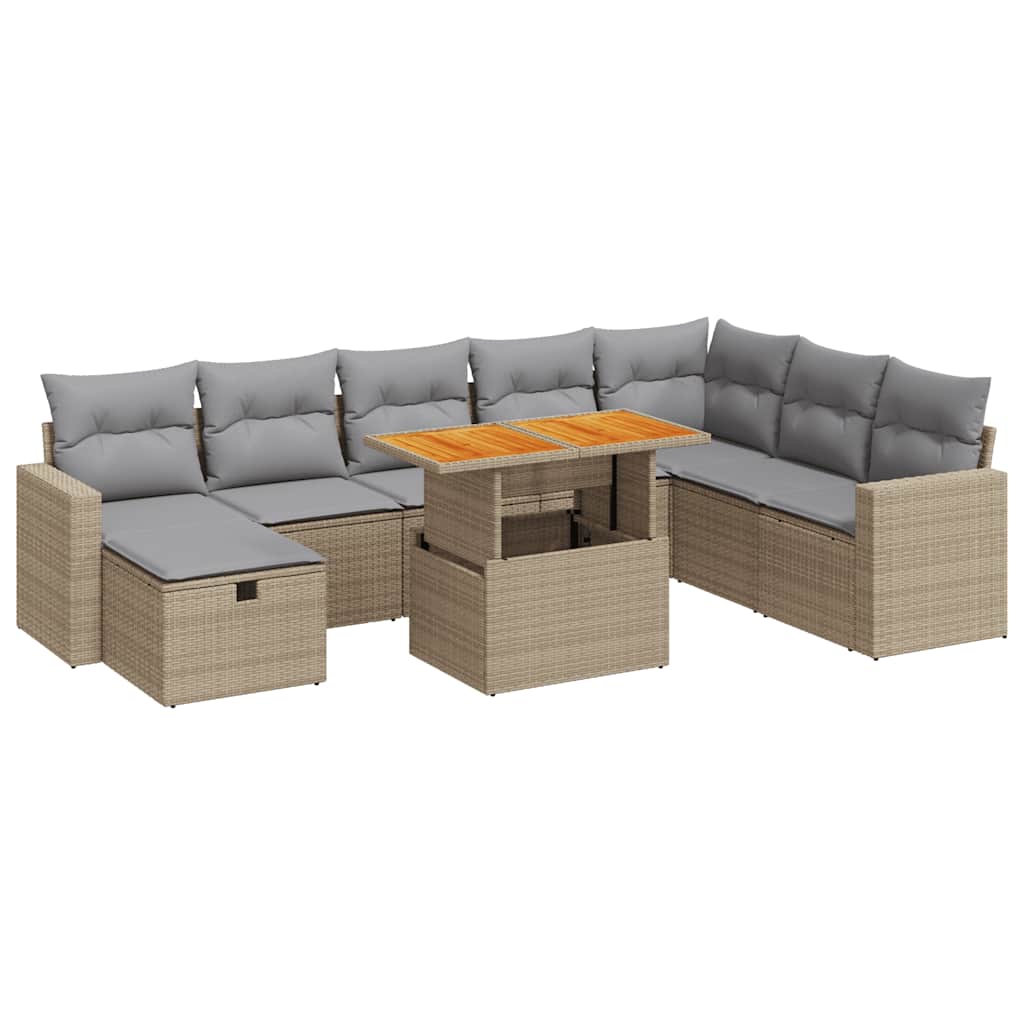 sofasæt til haven 9 dele med hynder polyrattan akacietræ beige