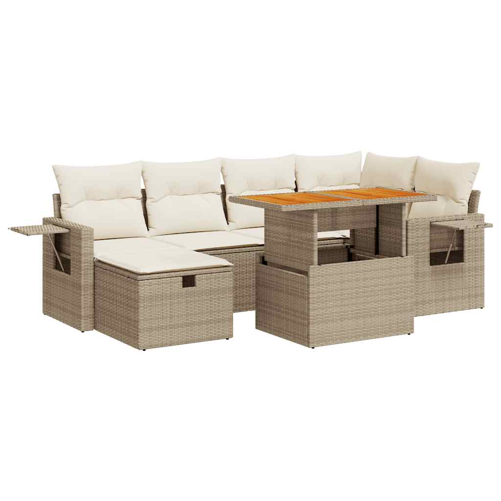 sofasæt til haven 8 dele med hynder polyrattan akacietræ beige