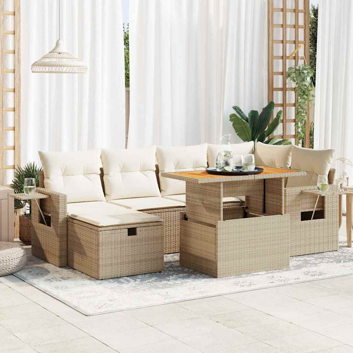 sofasæt til haven 8 dele med hynder polyrattan akacietræ beige