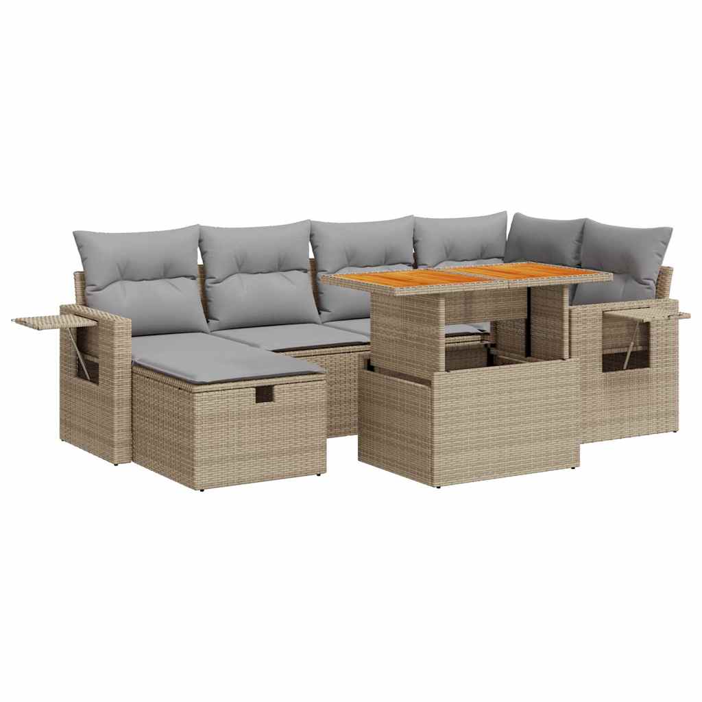sofasæt til haven 8 dele med hynder polyrattan akacietræ beige