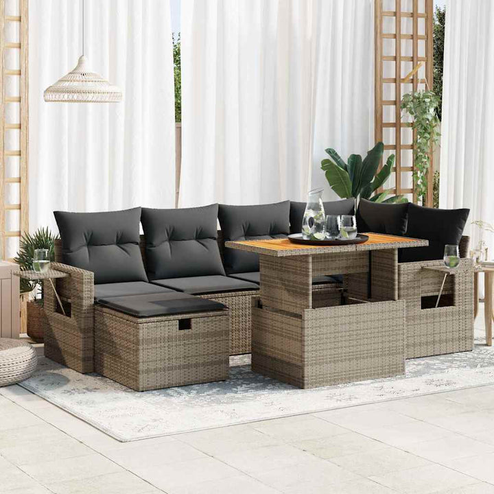 sofasæt til haven 8 dele med hynder polyrattan akacietræ grå