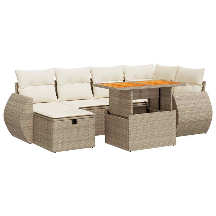 sofasæt til haven 8 dele med hynder polyrattan akacietræ beige