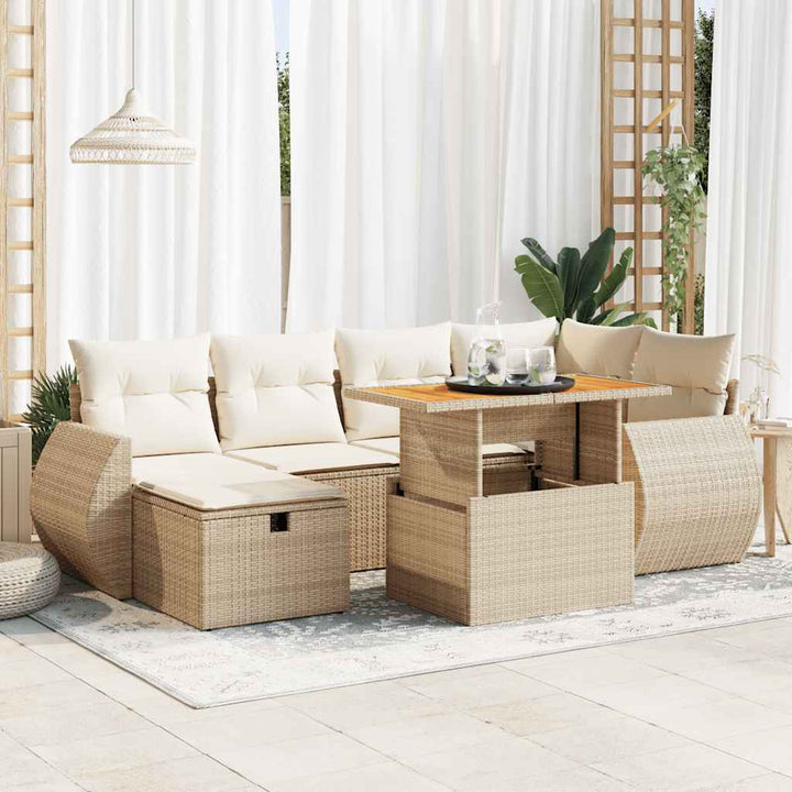 sofasæt til haven 8 dele med hynder polyrattan akacietræ beige
