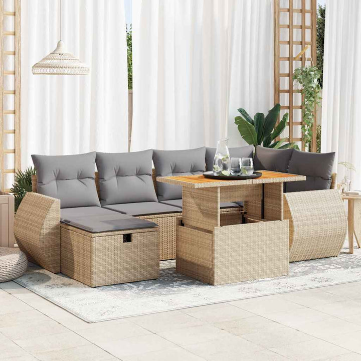 sofasæt til haven 8 dele med hynder polyrattan akacietræ beige