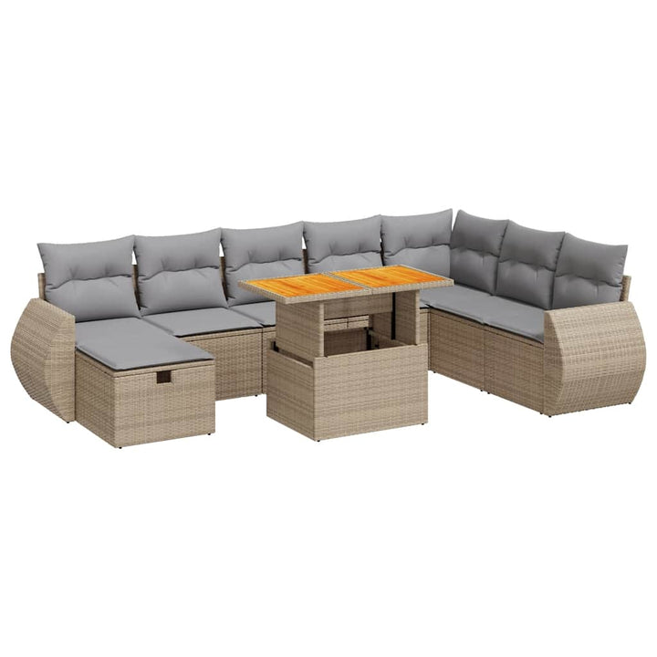 sofasæt til haven 9 dele med hynder polyrattan akacietræ beige
