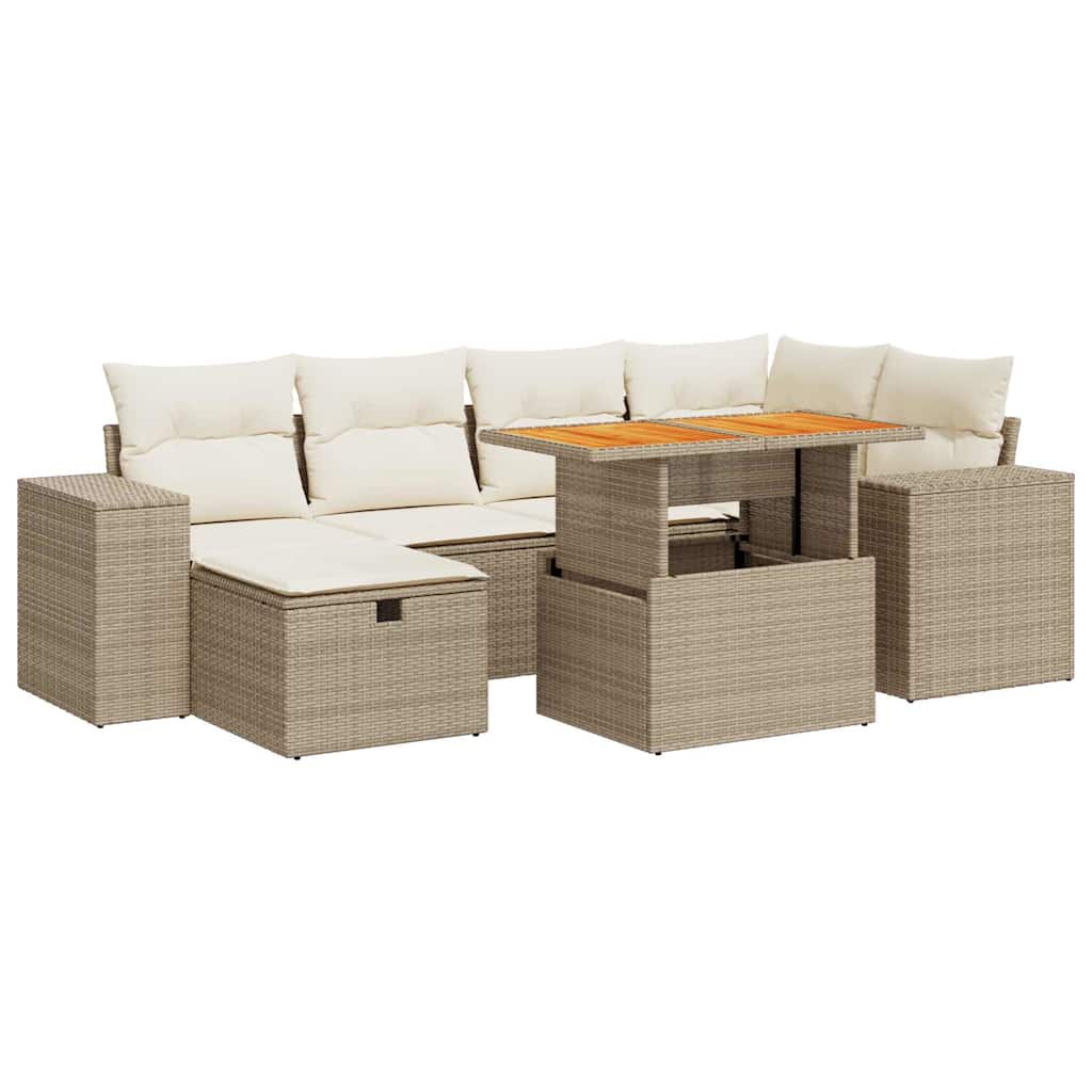 sofasæt til haven 8 dele med hynder polyrattan akacietræ beige