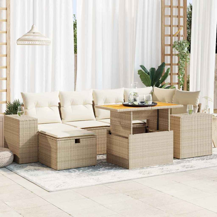 sofasæt til haven 8 dele med hynder polyrattan akacietræ beige