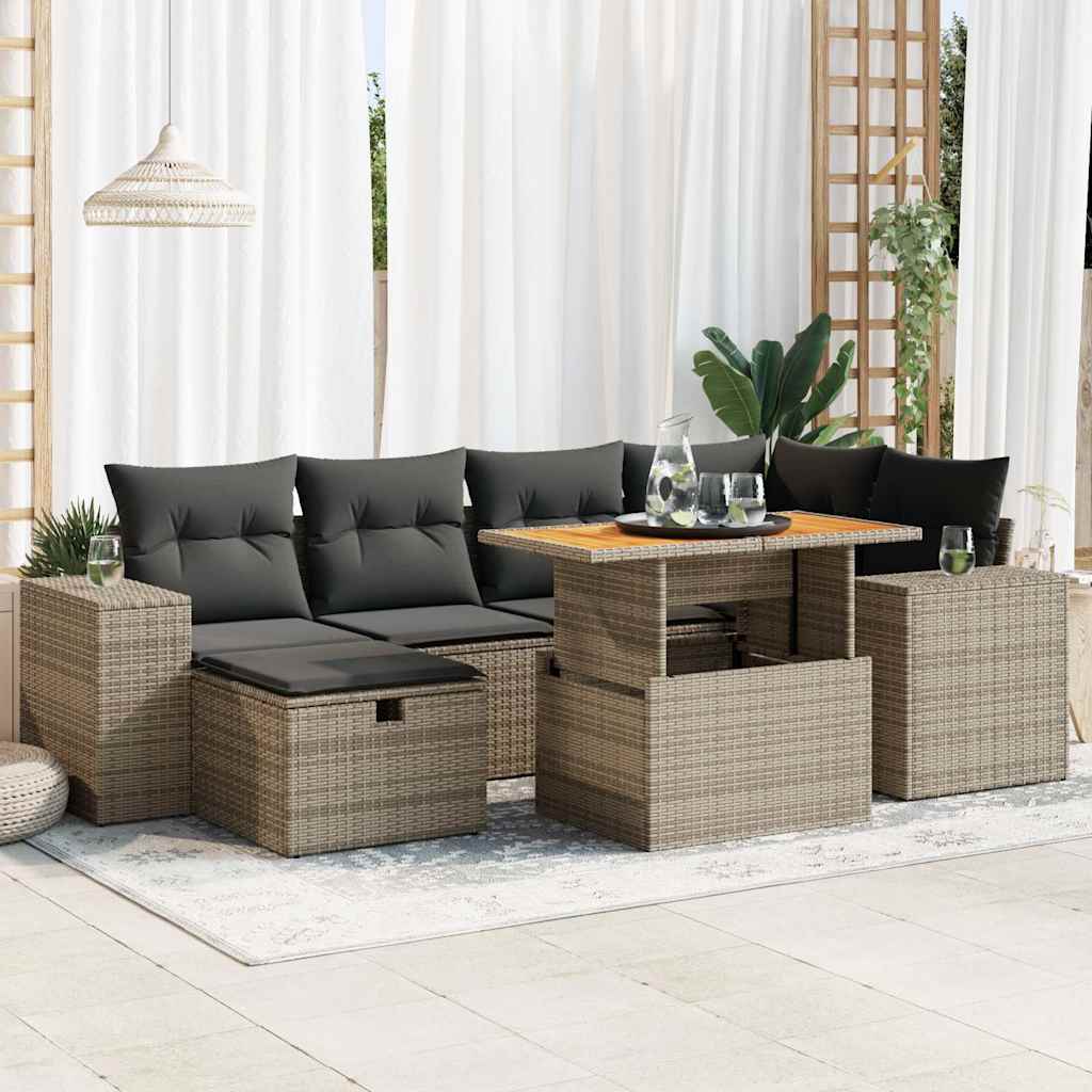 sofasæt til haven 8 dele med hynder polyrattan akacietræ grå