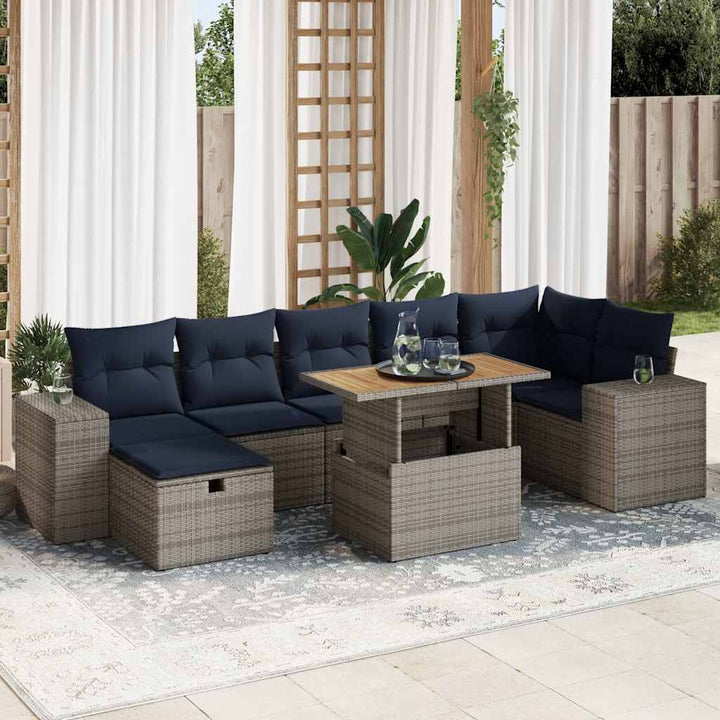 sofasæt til haven 8 dele med hynder polyrattan akacietræ brun