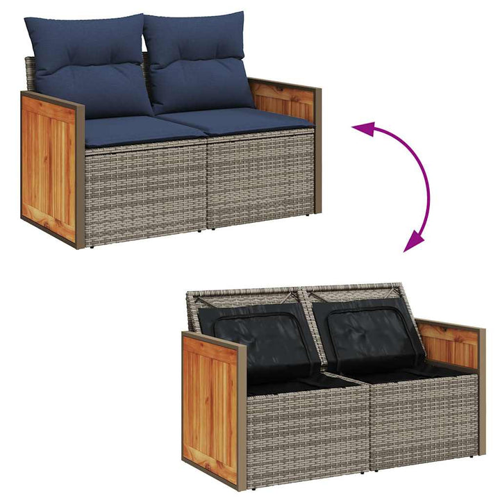 sofasæt til haven 7 dele med hynder polyrattan akacietræ grå