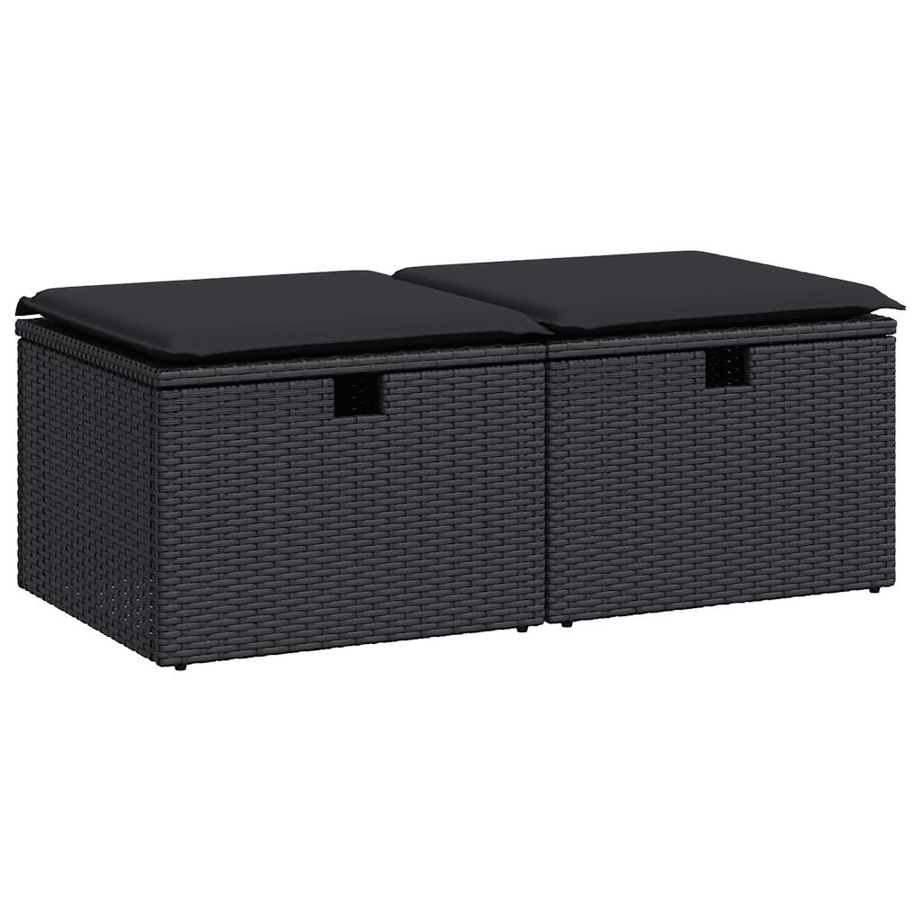 sofasæt til haven 2 dele med hynder polyrattan akacietræ sort