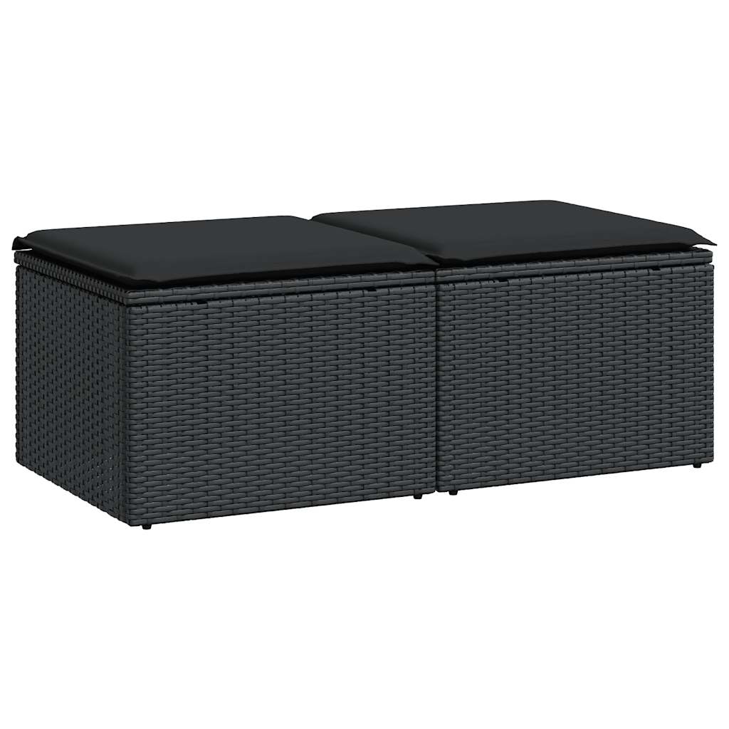 sofasæt til haven 2 dele med hynder polyrattan akacietræ sort