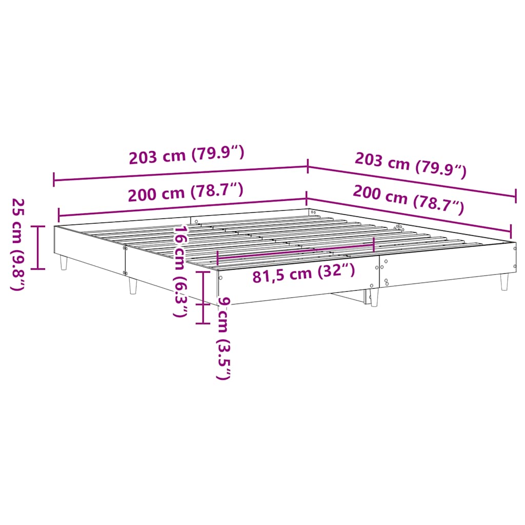 sengestel uden madras 200x200 cm konstrueret træ sort