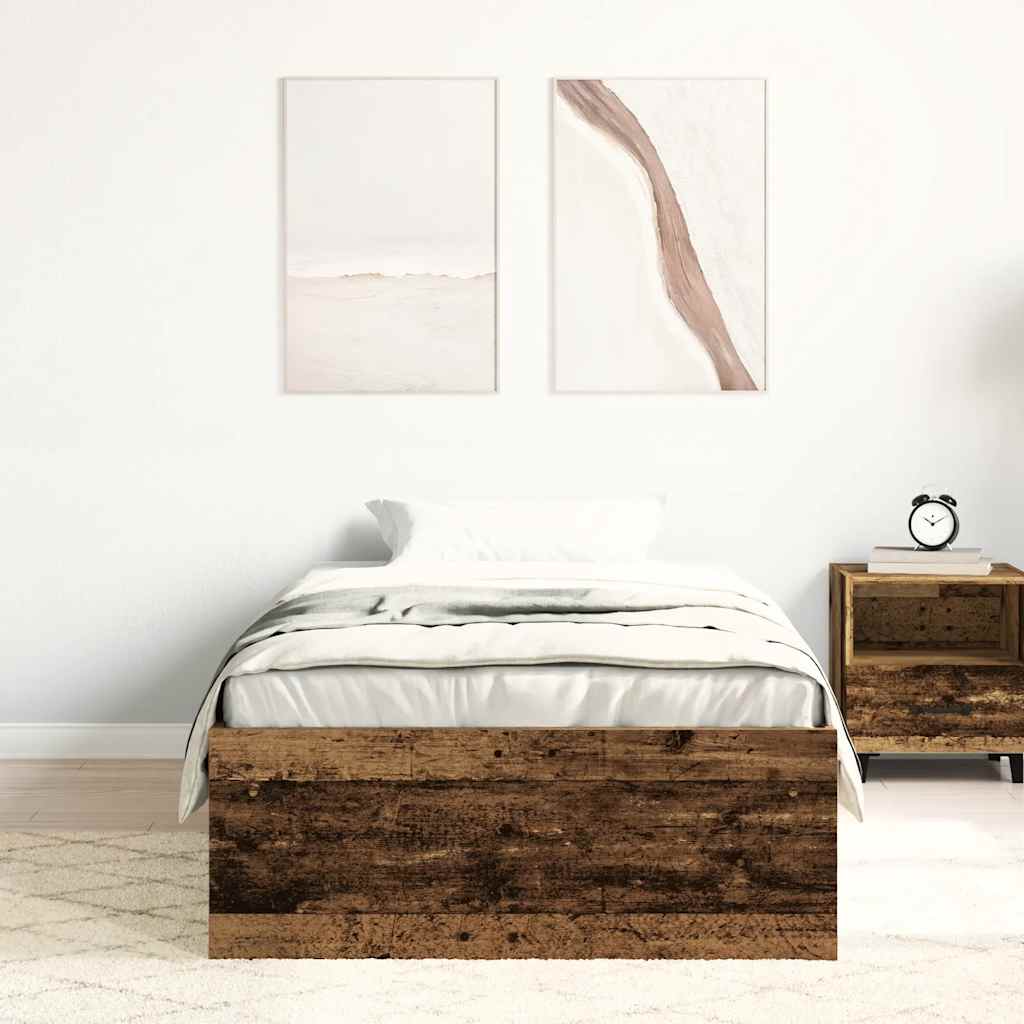 Sengeramme uden madras 90x200cm konstrueret træ antikt træ