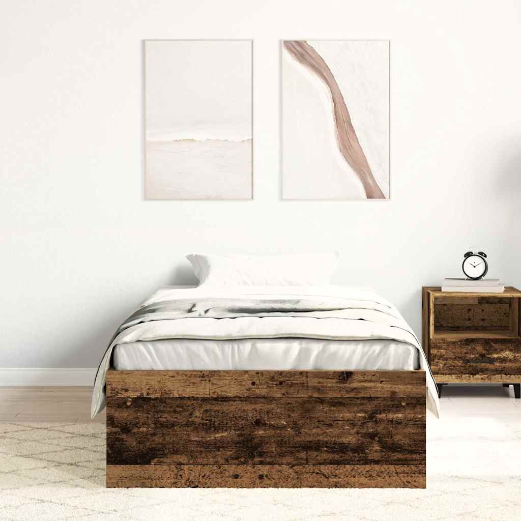 Sengeramme uden madras 90x190cm konstrueret træ antikt træ