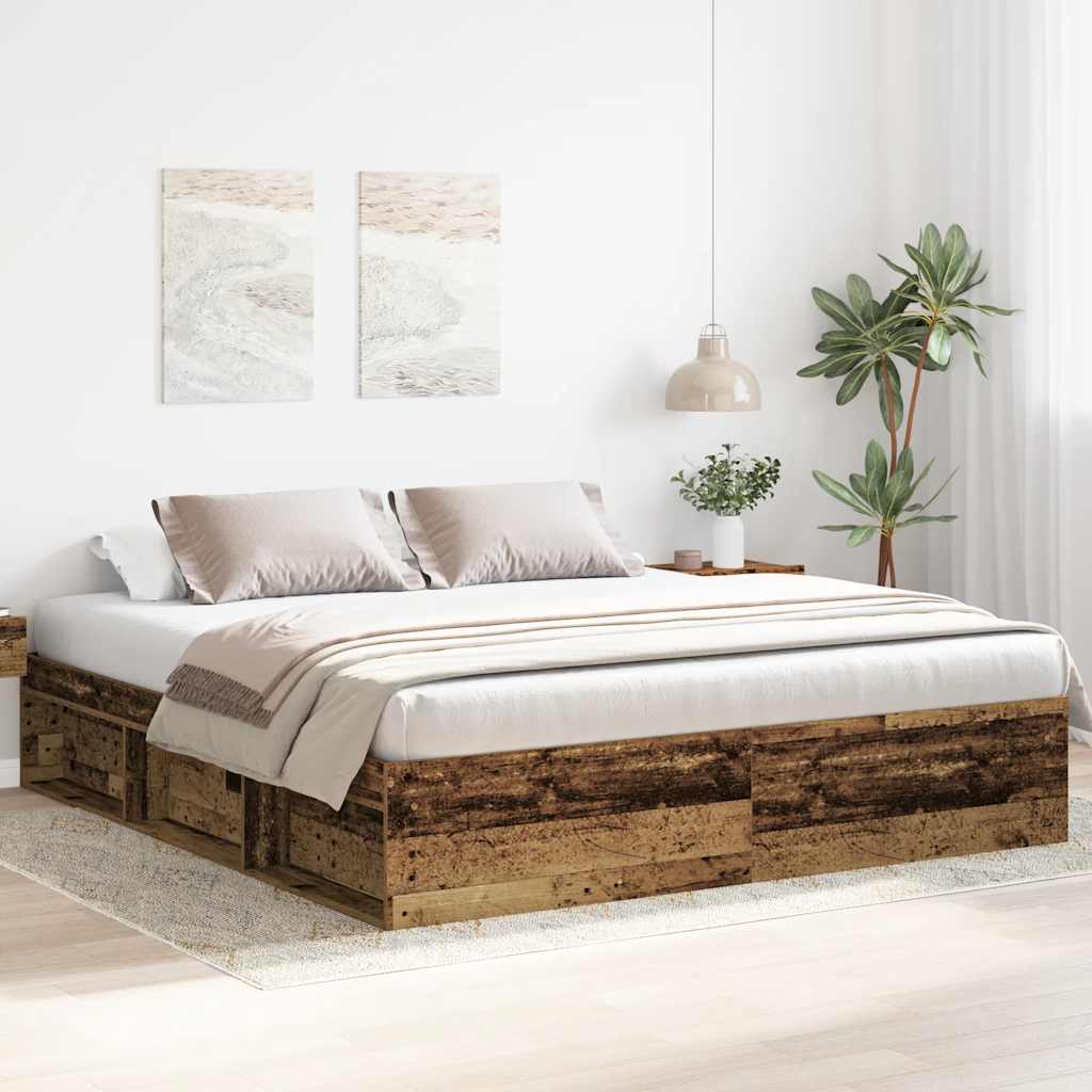 Sengeramme uden madras 200x200cm konstrueret træ antikt træ