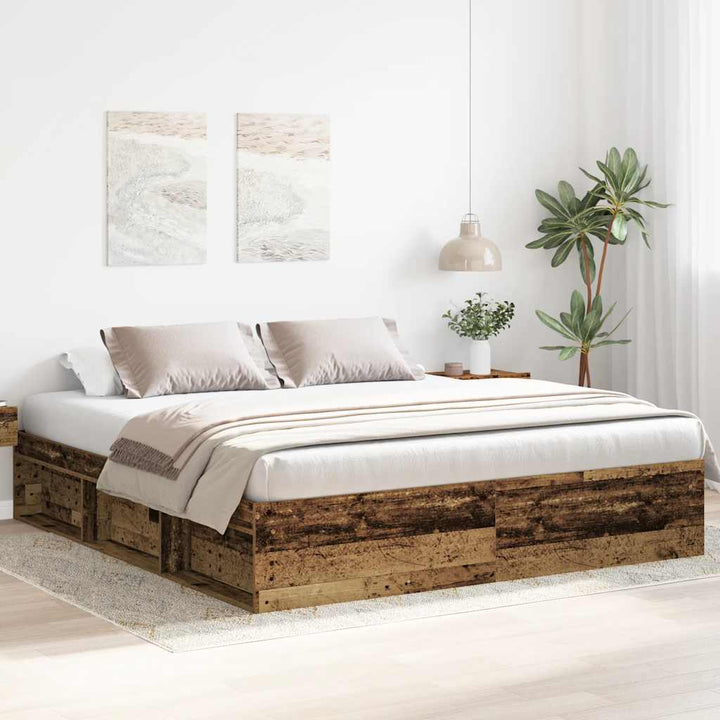 Sengeramme uden madras 200x200cm konstrueret træ antikt træ