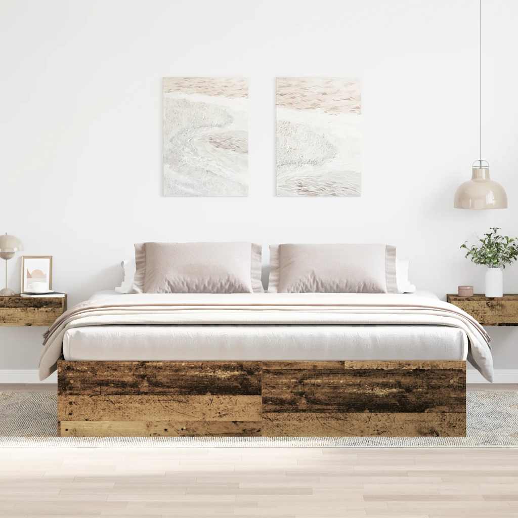 Sengeramme uden madras 200x200cm konstrueret træ antikt træ