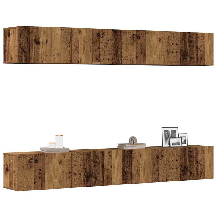 4-delt vægmonteret TV-skabssæt gammelt træ 100x30x30 cm