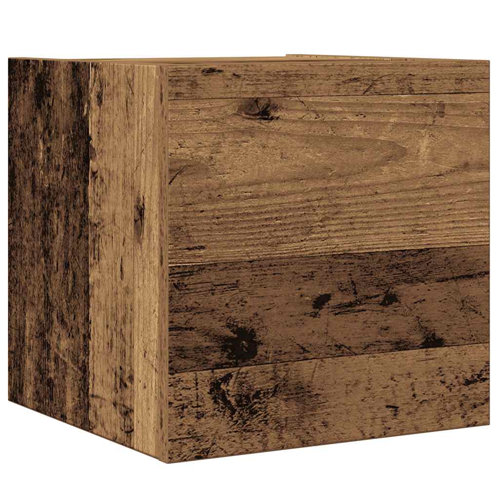 4-delt TV-skabssæt Vægmonteret gammelt træ egetræsfarve