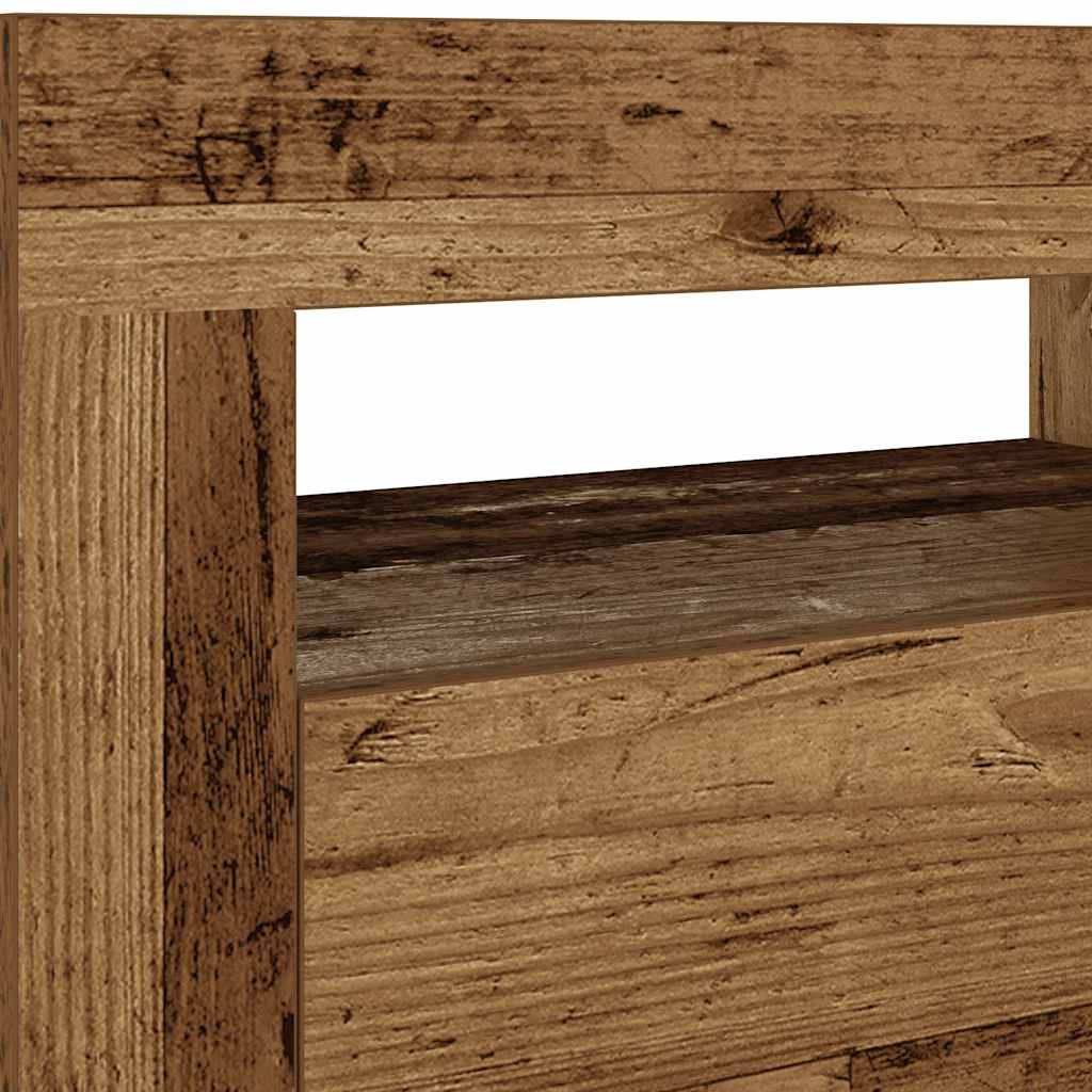 sengeborde med LED-lys 2 stk. 60x35x40 cm antikt træ
