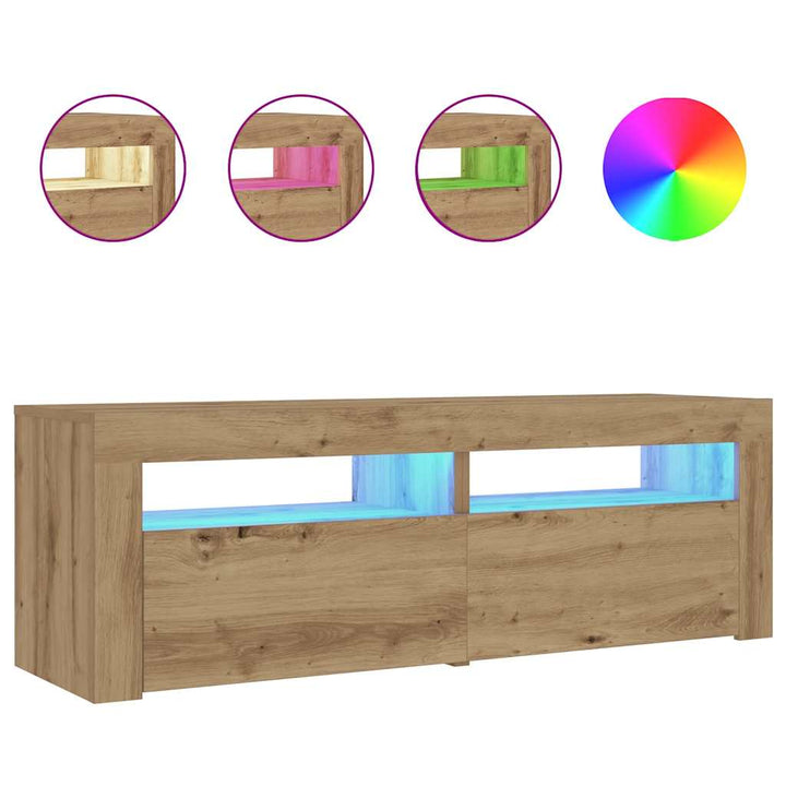 sengeborde med LED-lys 2 stk. 60x35x40 cm egetræsfarve