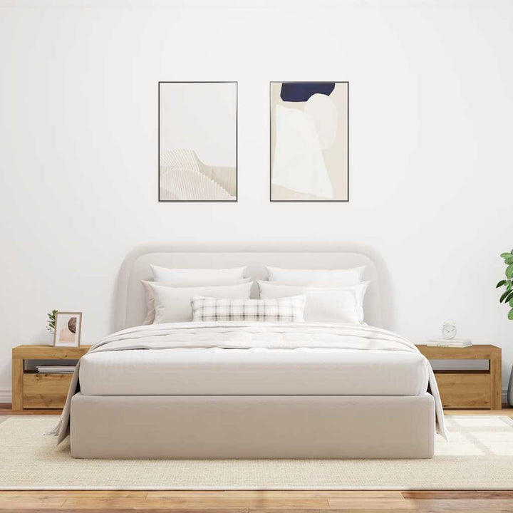 sengeborde med LED-lys 2 stk. 60x35x40 cm egetræsfarve