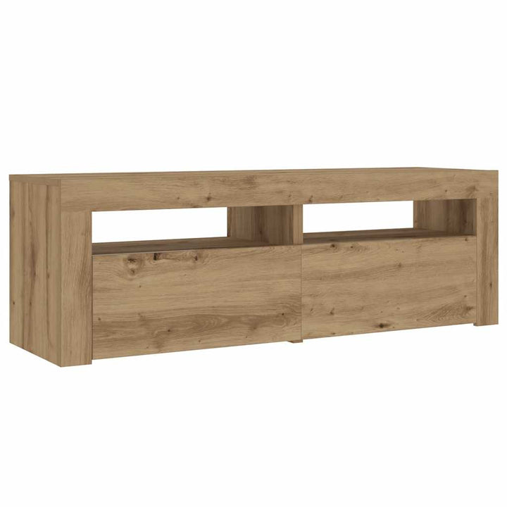 sengeborde med LED-lys 2 stk. 60x35x40 cm egetræsfarve