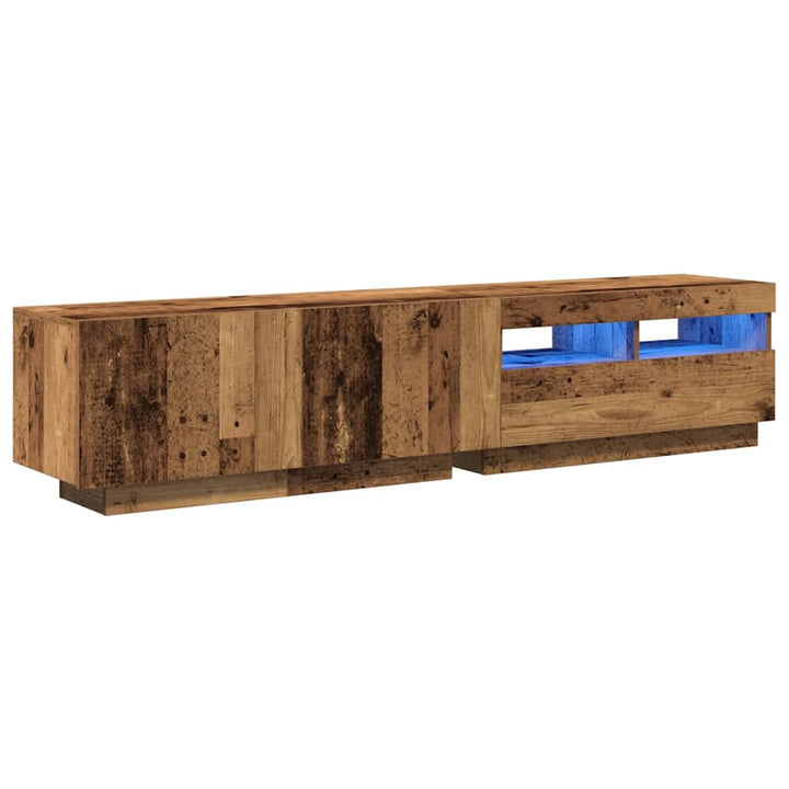 tv-bord m. LED-lys 180x35x40 cm konstrueret træ antikt træ