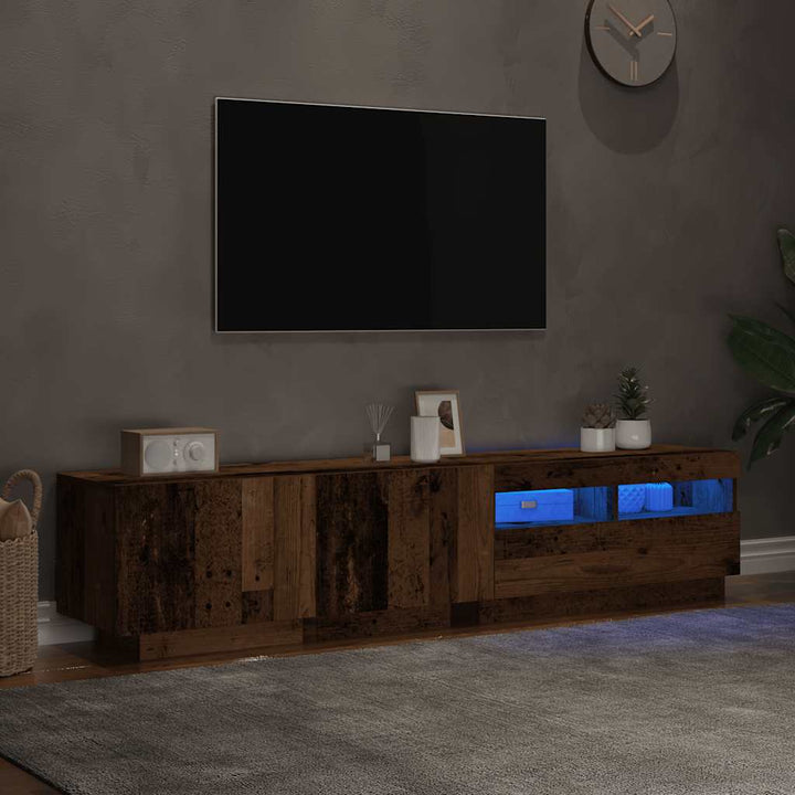 tv-bord m. LED-lys 180x35x40 cm konstrueret træ antikt træ
