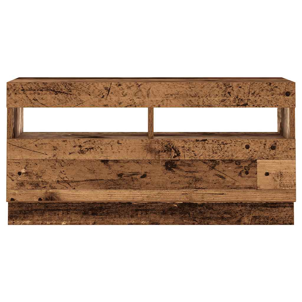 tv-bord m. LED-lys 180x35x40 cm konstrueret træ antikt træ