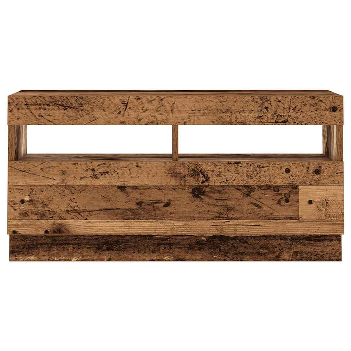 tv-bord m. LED-lys 180x35x40 cm konstrueret træ antikt træ