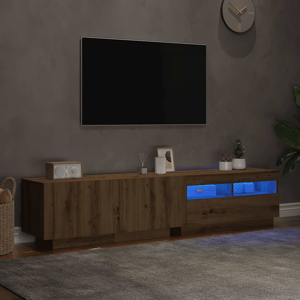tv-bord med LED-lys 180x35x40 cm konstrueret træ kunsteg