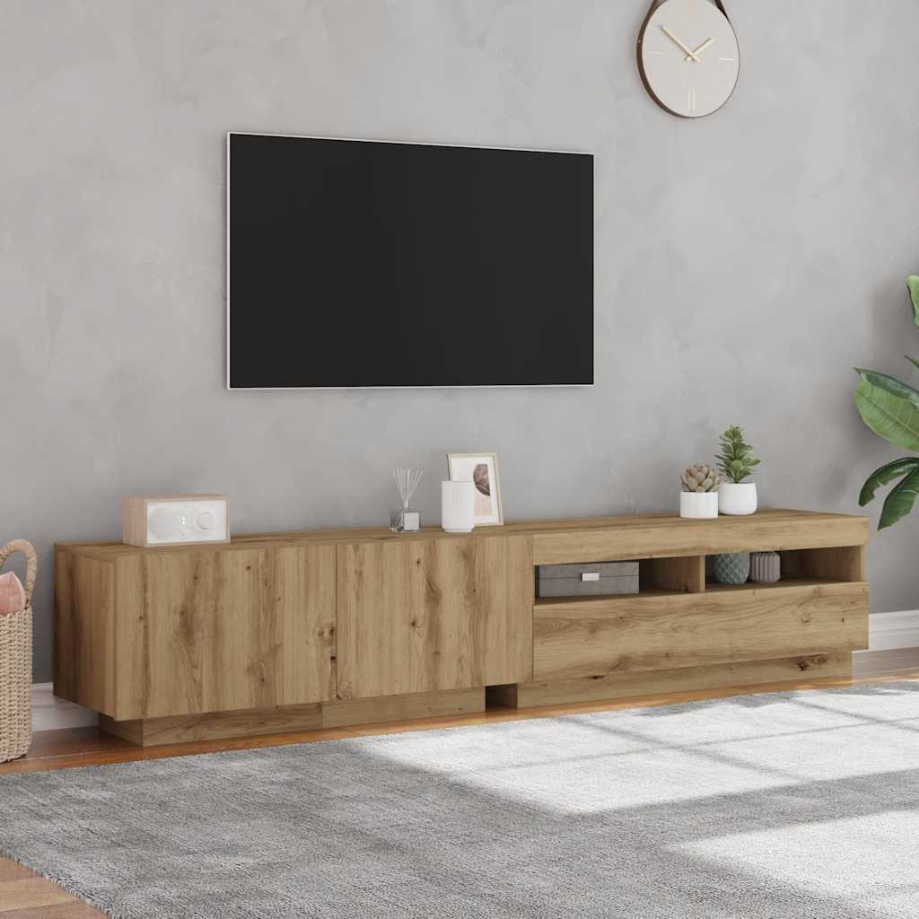 tv-bord med LED-lys 200x35x40 cm konstrueret træ kunsteg