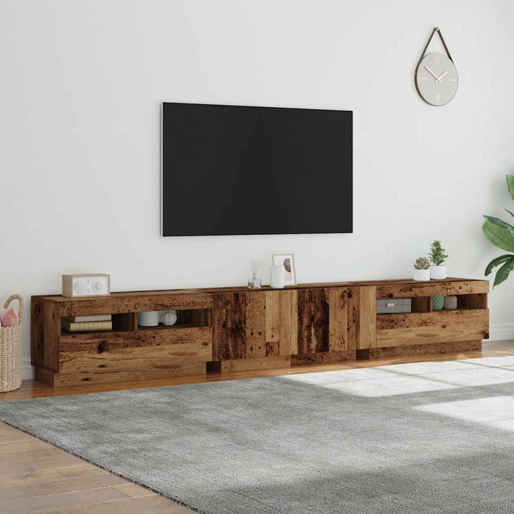 tv-bord m. LED-lys 260x35x40 cm konstrueret træ antikt træ