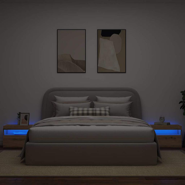 Sengeskab med LED-lys Artisan Eg 60x35x40 cm Konstrueret træ